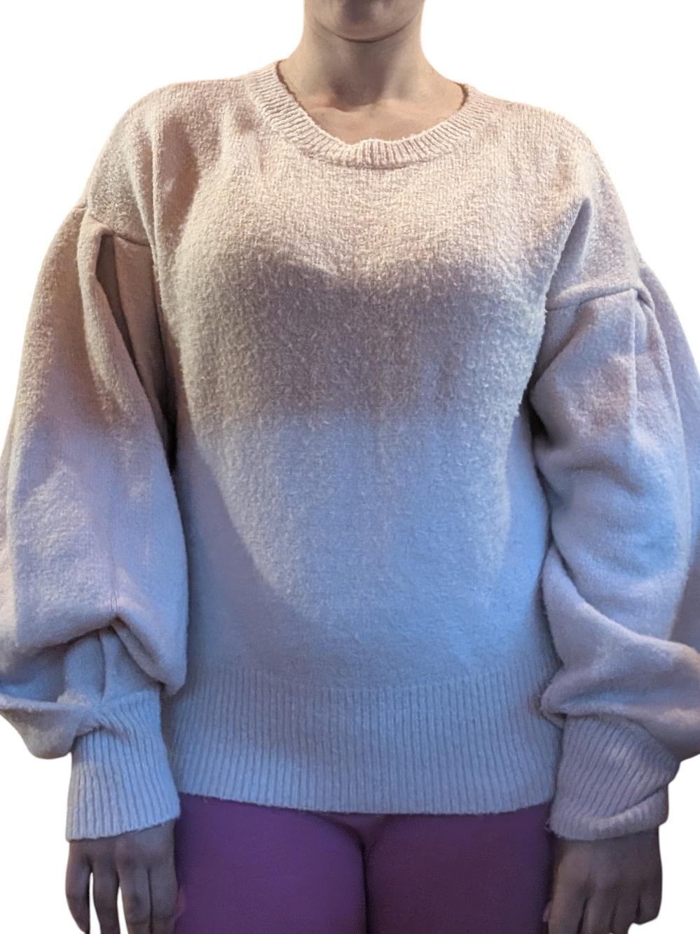 Women's Balloon Sleeve Crewneck Sweater - Light Pink